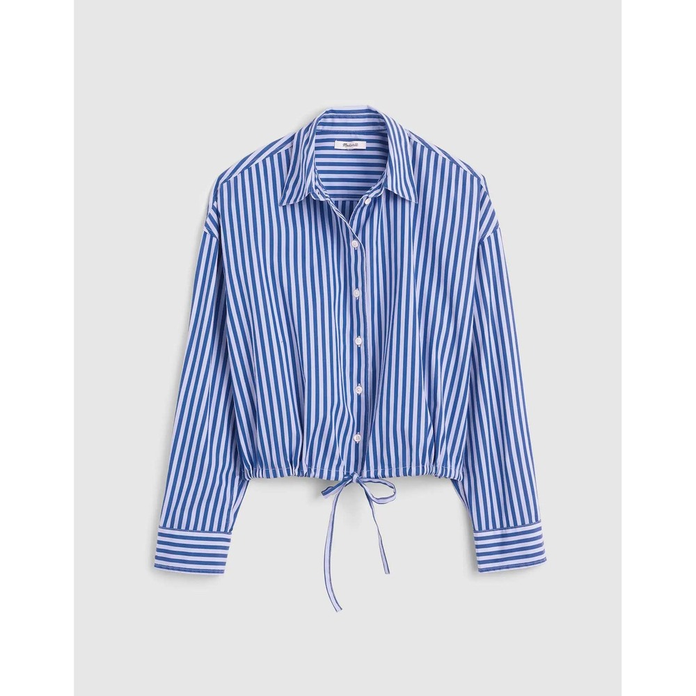 Madewell Drawstring Button-Up Shirt in Poplin French Blue Medium NWT